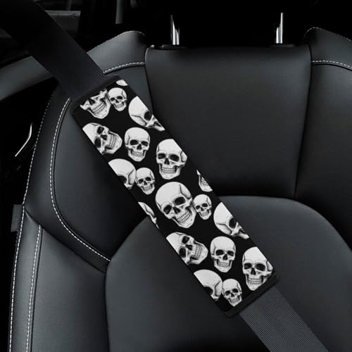 2 Pack Halloween White Skulls Black Car Seat Belt Pad Soft Padded Harness Pads Strap for Child, Car Seats Pushchair Strollers High Chair Pushchair, Anti-Slip Pad - color: Pattern 84