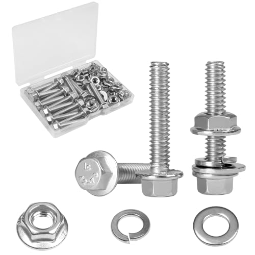 15 Sets 1/4-20 x 1-1/4" Flanged Hex Head Bolts Kits, 1/4-20 Flange Hexagon Screws and Nuts,Flat & Spring Lock Washers, 304 Stainless Steel 18-8,Fully Threaded - size: 1/4-20 x 1-1/4"