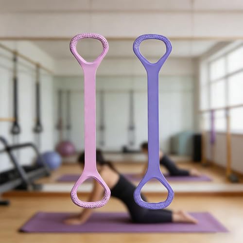 2-Pack Figure 8 Resistance Band TPR Pull Strap for Upper Body Stretching and Exercise - color: Pink Purple