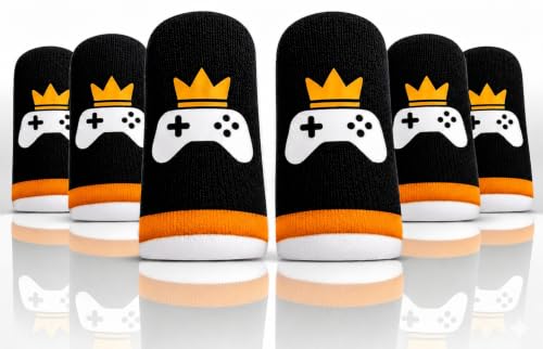 King of The Game - Improved Materials Gaming Finger Sleeves (6 Pack) for Touch Screens and Controllers. Skin-Protective, Ultra-Sensitive, Sweat-Resistant, Breathable and Stretchable. (Orange) - color: Orange