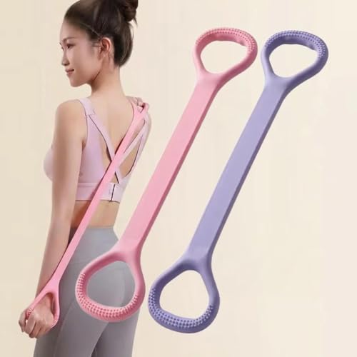 2-Pack Figure 8 Resistance Band TPR Pull Strap for Upper Body Stretching and Exercise - color: Pink Purple