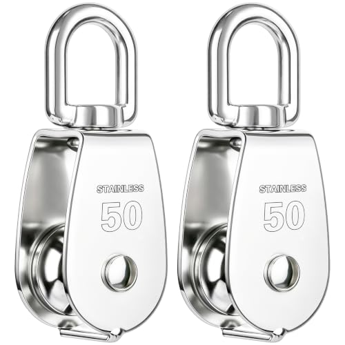 2PCS 304 Stainless Steel M50 Single Rope Pulley Block | Heavy Duty Lifting Crane Swivel Hook for Hanging Wire and Crane Operations | Heavy Duty Lifting Crane Swivel Hook For Hanging Wire and Crane Operations - size: 2P-M50