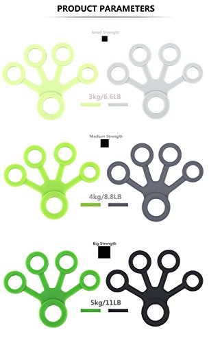 MansWill 3Pcs Hand Strengtheners, Silicone Finger Grip Exerciser/Grip Strength Trainer/Hand Extensor Bands for Relieve Wrist Pain, Carpal Tunnel, Trigger Finger, Arthritis, Guitar and Rock Climbing - color: Light Green + Green + Dark Green