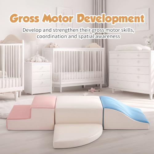 TODIBY 4-Pieces Climbing Toys for Toddlers: PU Leather - Soft Play Climbing for Toddlers - Foam Climbing Blocks for Crawling and Sliding Indoor Playground for Kids（Blue Pink） - style: Blue Pink