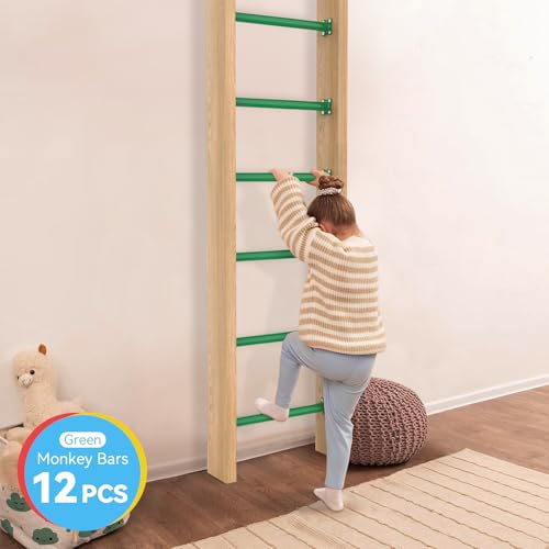 16.5 Inch Monkey Bars Kit Monkey Bar Ladder Rungs (Green, 12 Pcs) | Indoor Outdoor Metal Monkey Bars for Backyard - color: Green