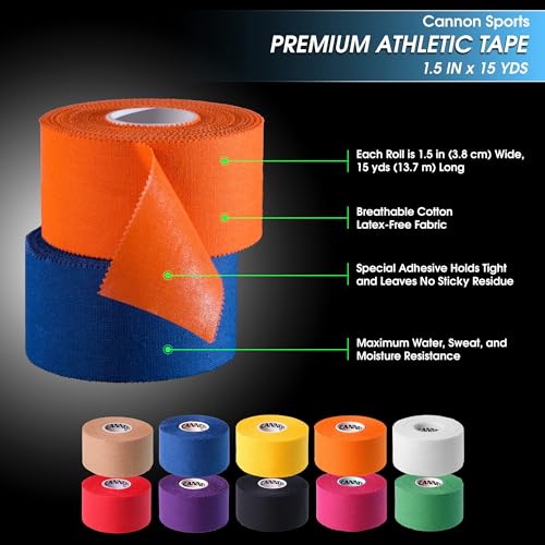 Cannon Sports Premium Athletic Tape - 1.5” x 45 Feet Per Roll - Easy Tear, No Sticky Residue, Very Strong, Hypoallergenic and Latex Free - Ideal for Sprains, Strains, First Aid - Pack of 3 (Pink) - color: Pink