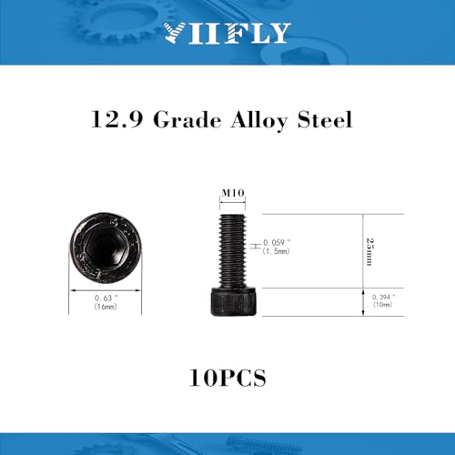 M10-1.5 x 25mm Socket Head Cap Screws, M10x1.5 Bolt, 12.9 Grade Alloy Steel, Allen Socket Drive, Black Oxide Finish, Full Thread, Quantity 10 - size: M10 x 25mm(10PCS)