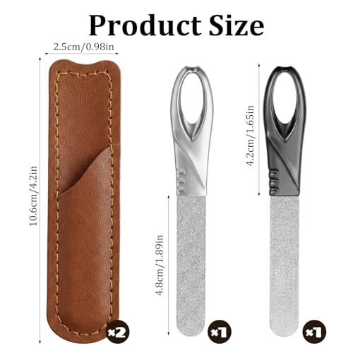 2 Pack Metal Nail File with Case, Stainless Steel Nail File for Men, Double Sided Metal Fingernail Files (Silver, Black)