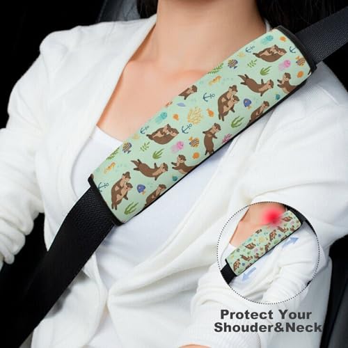 2PCS Breathable Car Seat Belt Pad for Elderly Support, Stroller Pushchair High Chair, Sea Otters Seat Belt Cushion, Anti-Slip Pad - color: Pattern 400