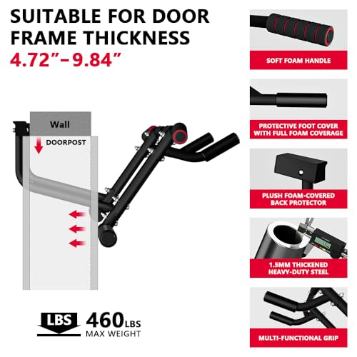 ONETWOFIT 2026 Upgrade Multi-Grip Pull Up Bar for Doorway - 460 lbs Heavy Duty Chin-Up Bar for Home Gym Exercise, Door Frame Pull Up Bar for Almost All Doors