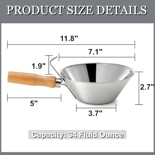Peohud Stainless Steel Bucket Scoop, Heavy Duty Bucket Dipper with Wood Handle for Cement, Thick Stucco Tools for Material Handling, Construction Site, Landscaping Garden
