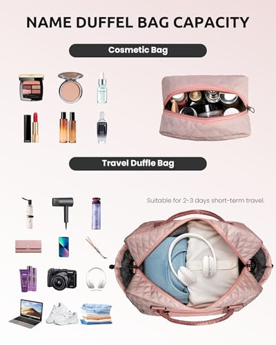 Birthday Gifts for Women-Letter Duffle Bag with Shoe Compartment | Personalized Weekender Bag, Overnight Bags for Women with Trolley Sleeve & Wet Pocket, Travel Bags with Makeup Bag (Letter D) - color: Pink, style: D