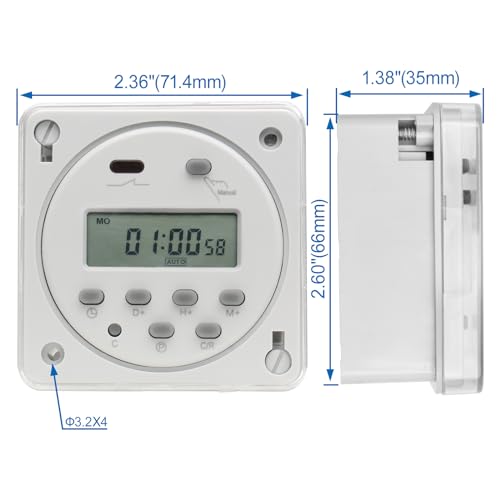 Baomain Time Switch Relay with Waterproof Cover,Digital LCD Programmable Timer,12V DC/AC Input,200-250V 16A Output,28 Programs Daily/Weekly Schedule,CN101A for Lighting and Equipment Control - size: Timer with Cover