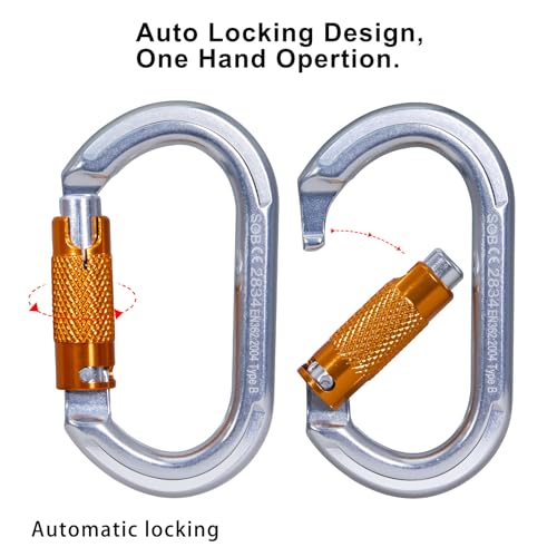 Auto Locking Rock Climbing Carabiner Clips, Heavy Duty Asymmetrical Carabiner Connector Used for Rappelling Rescue Outdoor Climbing, Mountaineer, Hammock, Camping - color: 22KN（2pack）