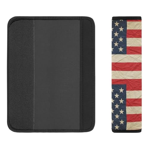 2PCS Retro American Flag USA Independence Day Car Seat Belt Pad Breathable Shoulder Protector for Girls and Boys, Most Cars, Anti-Slip Pad - color: Pattern 676