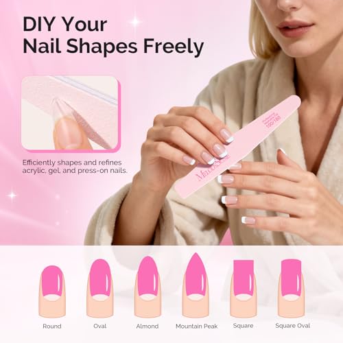 MelodySusie 6Pcs Nail Files 100/180 Grit Emery Boards Set Pink | Double Sided, Acrylic Gel Natural Nails, Professional Manicure Pedicure Shaping Tools, Home and Salon Care - size: 6Pcs Mix Shape