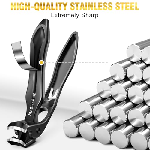 Wide Jaw Opening Toenail Clippers for Men Thick Nails for Seniors | Angled Head Heavy Duty Toe Nail Clippers Fingernail Clipper with Catcher Long Handle - color: 2pcs Black & Sliver