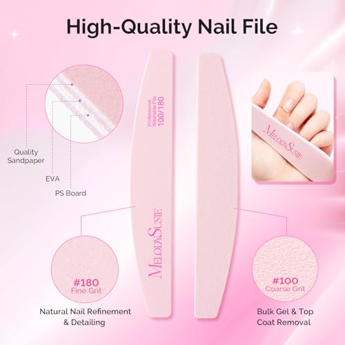 MelodySusie 10Pcs Nail Files 100/180 Grit, Mixed-Shape Double Sided Emery Boards Bulk Pack for Acrylic, Gel and Natural Nails, Professional Manicure Pedicure Shaping Tools for Home Salon, Pink - size: 10Pcs Mix Shape