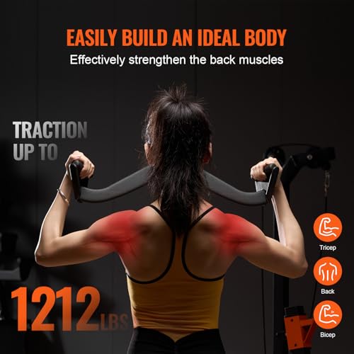 VEVOR LAT Pulldown Attachments, Cable Machine Rowing T-bar V-bar Tricep Pull Down Bar, Back Strength Training Rubber Coated Handle Grip, Bicep Curl Tricep LAT Pulldown Bar for Home Gym Fitness - size: 7PCS