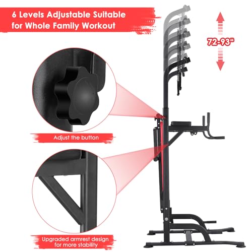 Arlopu Multi-Function Power Tower with Folding Bench 4 Training Ropes | Pull Up Bar Stand with Adjustable Heights and Angles, Heavy-duty Frame, 400LBS Capacity, Home Gym Full-body Strength Training