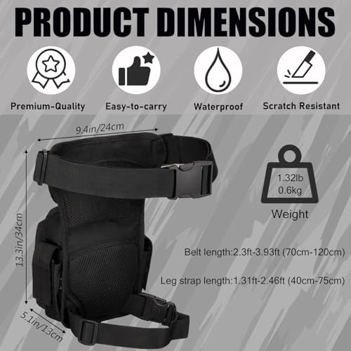 Tactical Drop Leg Bag Military Tool Gear Fanny Thigh Pack Utility Airsoft Motorcycle Cycling Waist Gear Pouch (Patch Included) - color: Black