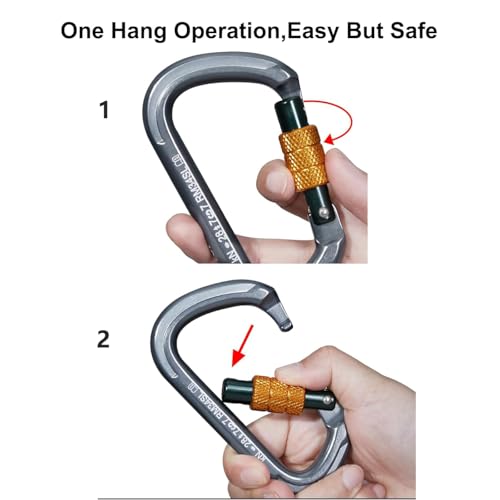 Auto Locking Rock Climbing Carabiner Clips, Heavy Duty Asymmetrical Carabiner Connector Used for Rappelling Rescue Outdoor Climbing, Mountaineer, Hammock, Camping - color: 28KN（2pack）