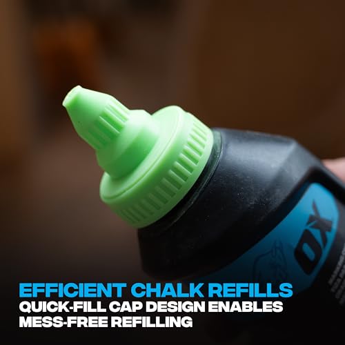 OX Green Chalk Line Powder Refill 8oz - Construction Marking | Weather-resistant, high-flow nozzle, leak-proof cap, multi-surface use, permanent 2 marking - color: Green - Hi-Visibility Green