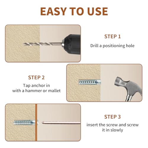 60 Packs Heavy Duty Hollow Wall Anchors with Screws, Loose Hinge and Stripped Hole Repair Kits (8x38mm,Silver)