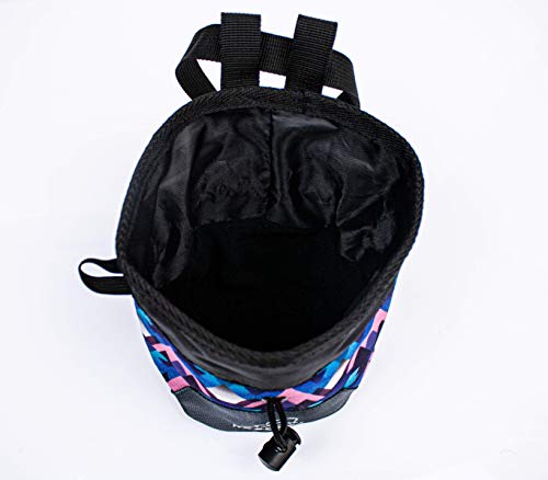 Rock Climbing Chalk Bag | Wide Opening & Fleece Lined | Removable Belt | Large Zippered Pocket | Brush Holder Loops | Bouldering, Gym, Crossfit - color: Moonrise Blue