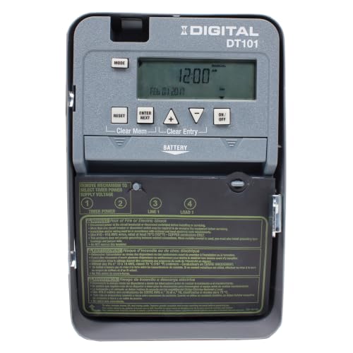 Intermatic DT101 24-Hour Digital Time Switch, 20 Amp 1-Circuit SPST, 120-277 VAC 50/60 Hz, Indoor Metal Enclosure, Battery Backup and Automatic Daylight Saving Time Adjustment