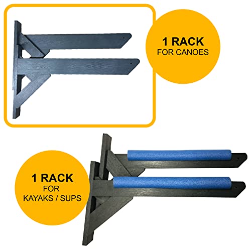 ReRackiT - Outdoor or Indoor Wall Mounted Kayak Rack, SUP Rack, Canoe Rack - Stackable - size: 1 Rack (For Canoes)