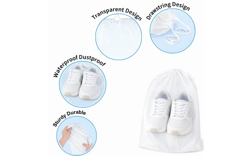 InfinitePack Large Transparent Shoe Bags for Travel, Portable Shoe Bags, Shoes Pouch Storage Organizer with Drawstring for Men & Women aClear Window Shoes Pouch with Rope - size: 8"x10"(100pcs)
