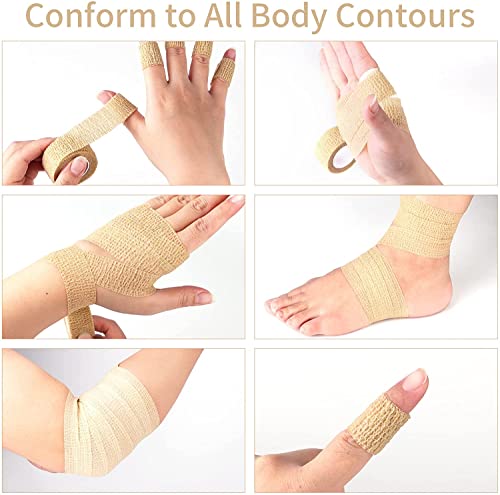6 Pieces 1 Inch Wide Skin Colour Elastic Self- Adhesive Bandage Finger Tape,Bandage Wrap for Wrist and Ankle,Chair and Table Legs to Reduce Friction and Noise - color: Skin Colour 6pcs