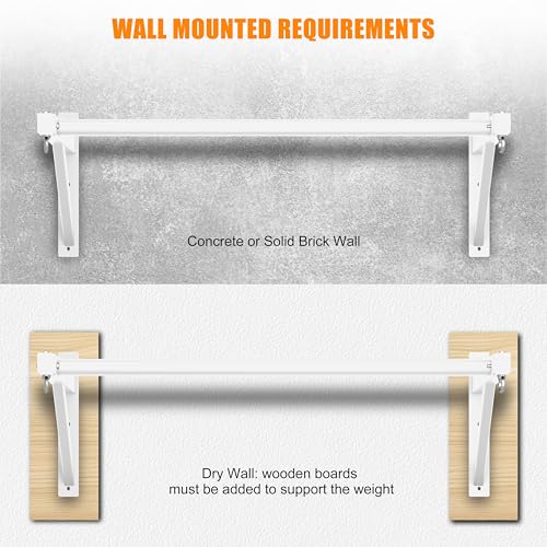 Pull Up Bar Wall Mounted, Heavy Duty 650 lbs Capacity Chin Up Bar, 48" Multi-Grip Strength Training Pull-up Bars, for Home Gym Garage/Backyard Total Body Workout, Ease Of Use Mounting - color: White