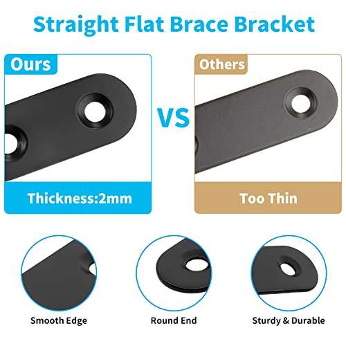 Biaungdo 1.5" Stainless Steel Flat Plate Straight Bracket, Black,20 Sets | Metal Corner Brace Brackets, Mending Repair Plate Brace, With Screws & Screwdriver, For Wood (40mm x 16mm x 2mm) - size: 40x16x2.0mm