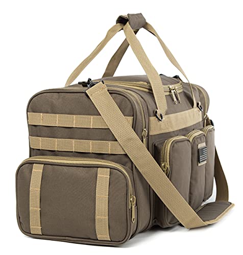 Tactical Range Duffel Heavy Duty Military Molle Gear Travel Sports Gym Bag Lockable Zippers with US Flag Patch (27 In Khaki) - size: 27 In Khaki
