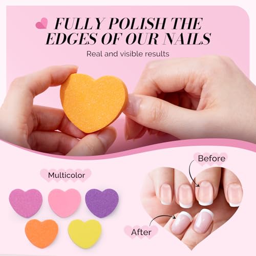 MelodySusie Heart Shape Mini Nail Buffer Block,100/180 Grit Double-Sided Sponge Nail File,Professional Nail Polishing Tools for Shaping and Smoothing,Suitable for Manicures and Pedicures,50 Pcs - size: Heart Shape 50Pcs