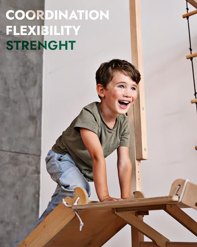 9-in-1 Wooden Indoor Climbing Frame for Children, Montessori-Inspired Climbing Set with Wall Bars, Monkey Bars, Pull-Up Bar, Rings, Swing, Rope Ladder, Climbing Board, Slide & Platform - size: Indoor Play Gym