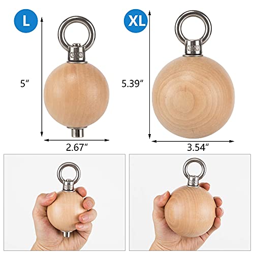 Wooden Pull Up Grips and Balls, Atomic Rock Climbing Holds Training Set,Grip Strength Trainer,Ninja Warrior Obstacle Course Handles and Rope.Suit(L/XL Ball(L/XL) - color: Suit L