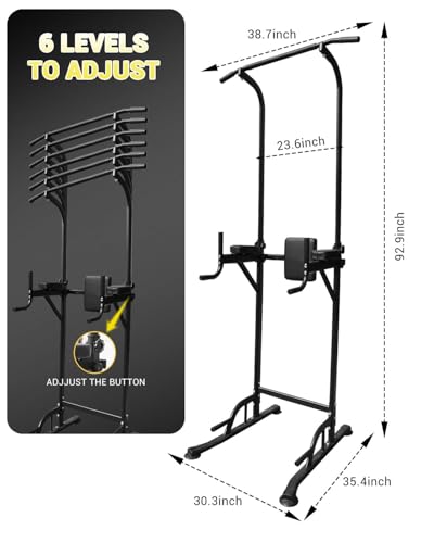 Power Tower Pull Up Bar Station, Height Adjustable Free Standing Dip Station, Home Strength Training Fitness Workout Equipment for Home Gym