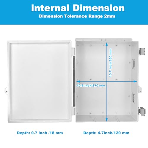 Electrical Junction Box, Outdoor Water Resistant Nema Enclosure, Ventilated ABS Plastic WiFi Project Box with Internal Mounting Panel & Hinged Cover 15.75" Lx 11" Wx 5.9" H - size: 15.75"H x 11"L x 5.9"W