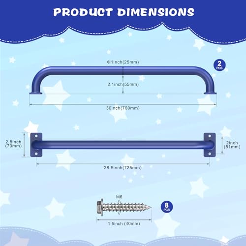 SELEWARE 30" Blue Playground Ladder Handle Metal Playset Handles Grab Bars | 500LB 2Pcs Heavy Duty Steel Kids Playground Handles for Indoor/Outdoor Ladder Handrail Swing Set Treehouse Rock Climbing Wall - color: D: 30"-2 Pcs-blue