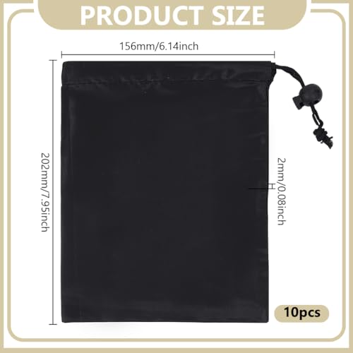 10 Pack Drawstring Bag with Toggle, Black Nylon Gym Ditty Bag Stuff Sack Storage Pouch for Travel Storage Pantry Gifts Organization, 7.95 x 6.14 Inch