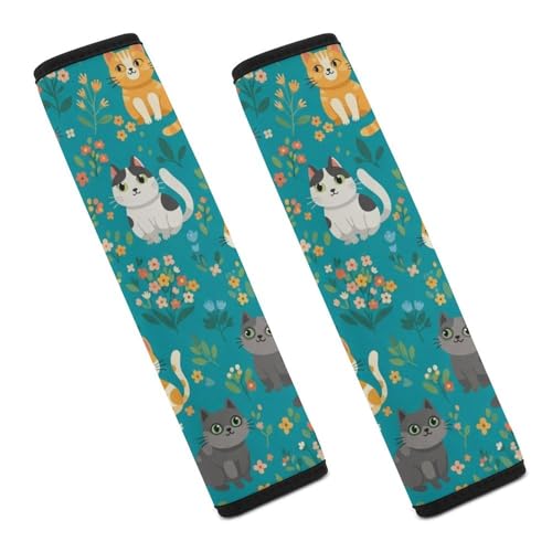 Universal Soft and Comfortable Colorful Cats Cherry Seat Belt Shoulder Pad for Kids, Most Cars, 1 Pair Seat Belt Covers Cushion Anti-Slip Pad - color: Pattern 217