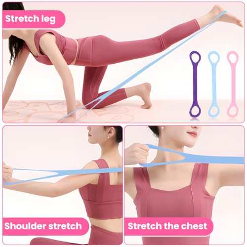 Figure 8 Resistance Bands for Women & Men, 3pcs Elastic Stretch Tubes with Massage Grips for Arm, Back, and Shoulder Training, Portable Home Gym/Yoga Exercise Equipment