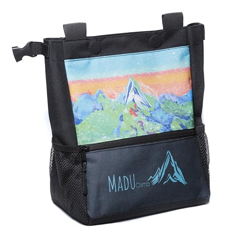Bouldering Chalk Bucket Large Self-Standing Chalk Bag with Magnetic Closure, Fleece Lining, Zippered Pockets & Brush Holders