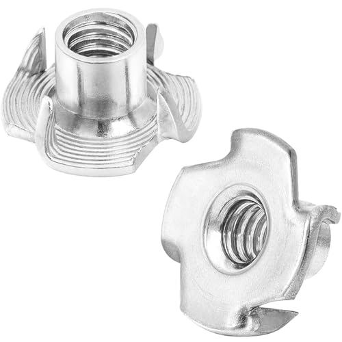 5/16"-18 T-Nut, 6/16" Barrel Length, 304 Stainless Steel Threaded Insert, 4-Pronged Tee Nut for Wood, Rock Climbing Holds, Cabinetry, Furniture, 25 PCS - size: 5/16"-18