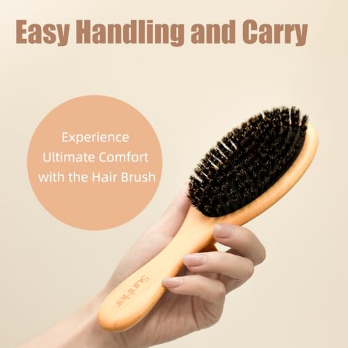 Boar Bristle Hair Brush, 100% Soft Bristle Brush for Fine Thin Hair | Beech Wood Handle, Gentle Scalp Massage, Smooths Frizz, Distributes Natural oils. Women, Kids & Toddler gift - color: Pale Oak