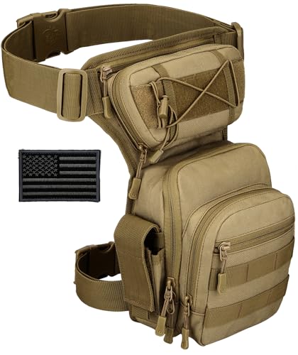 Tactical Drop Leg Bag Military Tool Gear Fanny Thigh Pack Utility Airsoft Motorcycle Cycling Waist Gear Pouch (Patch Included) - color: Brown