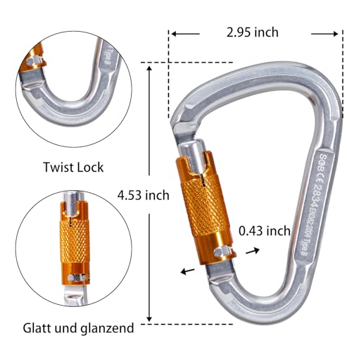 Auto Locking Rock Climbing Carabiner Clips, Heavy Duty Asymmetrical Carabiner Connector Used for Rappelling Rescue Outdoor Climbing, Mountaineer, Hammock, Camping - color: 25KN（4pack）